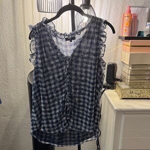 1. State Navy Plaid Ruffle Blouse
